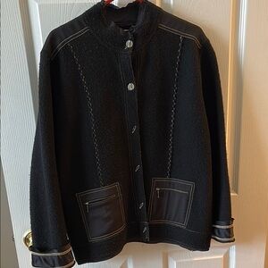 Black Women's Wool Chicos Jacket with Contrast Stitching